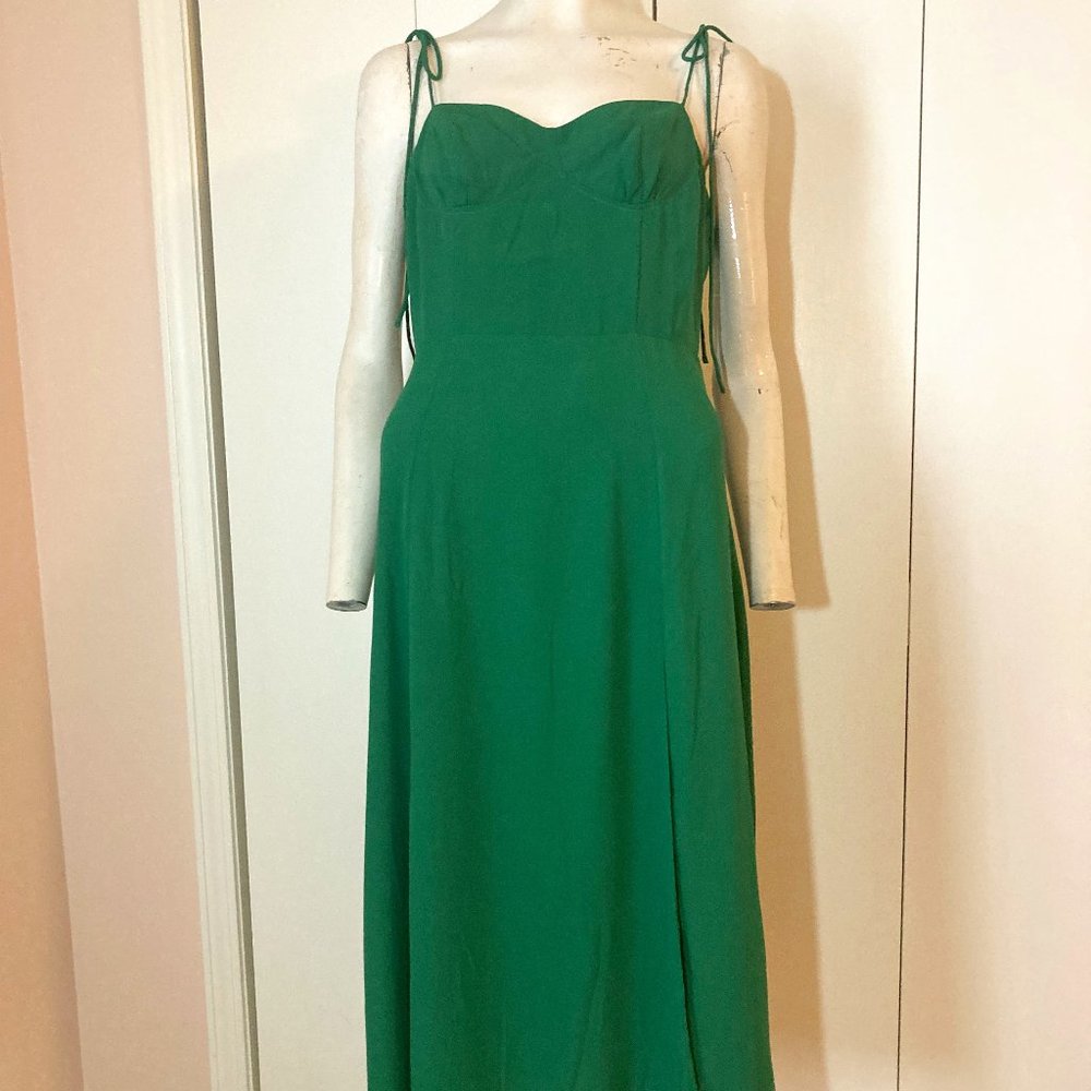 Shein Green Maxi Dress Tie Spaghetti Straps Elastic Smocking Size Large Tall New